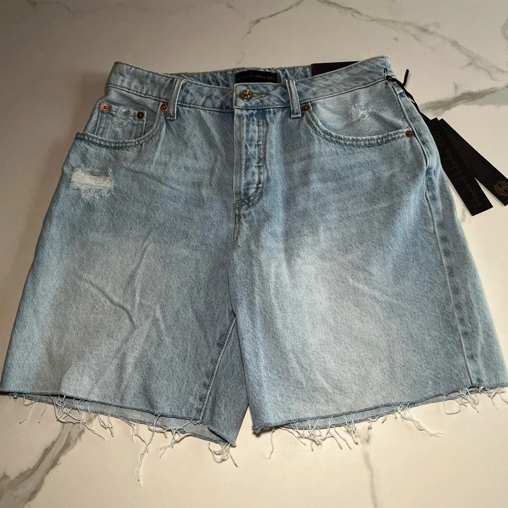 House of Harlow 1960 High Rise Mom Bermuda Light Blue Denim Shorts Women Size 25